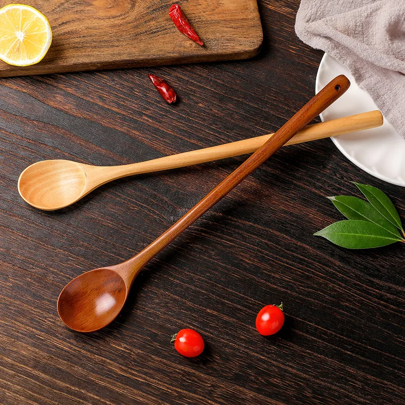 Big Promotion 1pc Wooden Spoons Long Handle Wood Soup Spoons for Eating  Mixing Stirring Cooking Tea Dessert Tableware Kitchen Supplies 