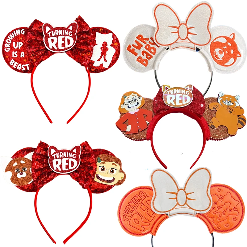 disney cars ears hair bands baby pixar 95 mater sheriff hair accessories kids lightning mcqueen headbands girl sequins hairbands Disney Turning Red Ears Hairbands For Women Pixar Lesser Panda Headband Girl Fur Baby Headwear Kids Sequins Bow Hair Accessories