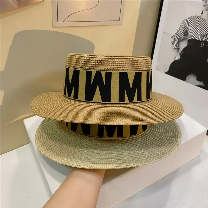 

Summer Fashion Fisherman Hat Versatile Letter Top Hat Straw Hat Women Fashion Sunshade Flat Top Large Eave Beach Hat 29.99