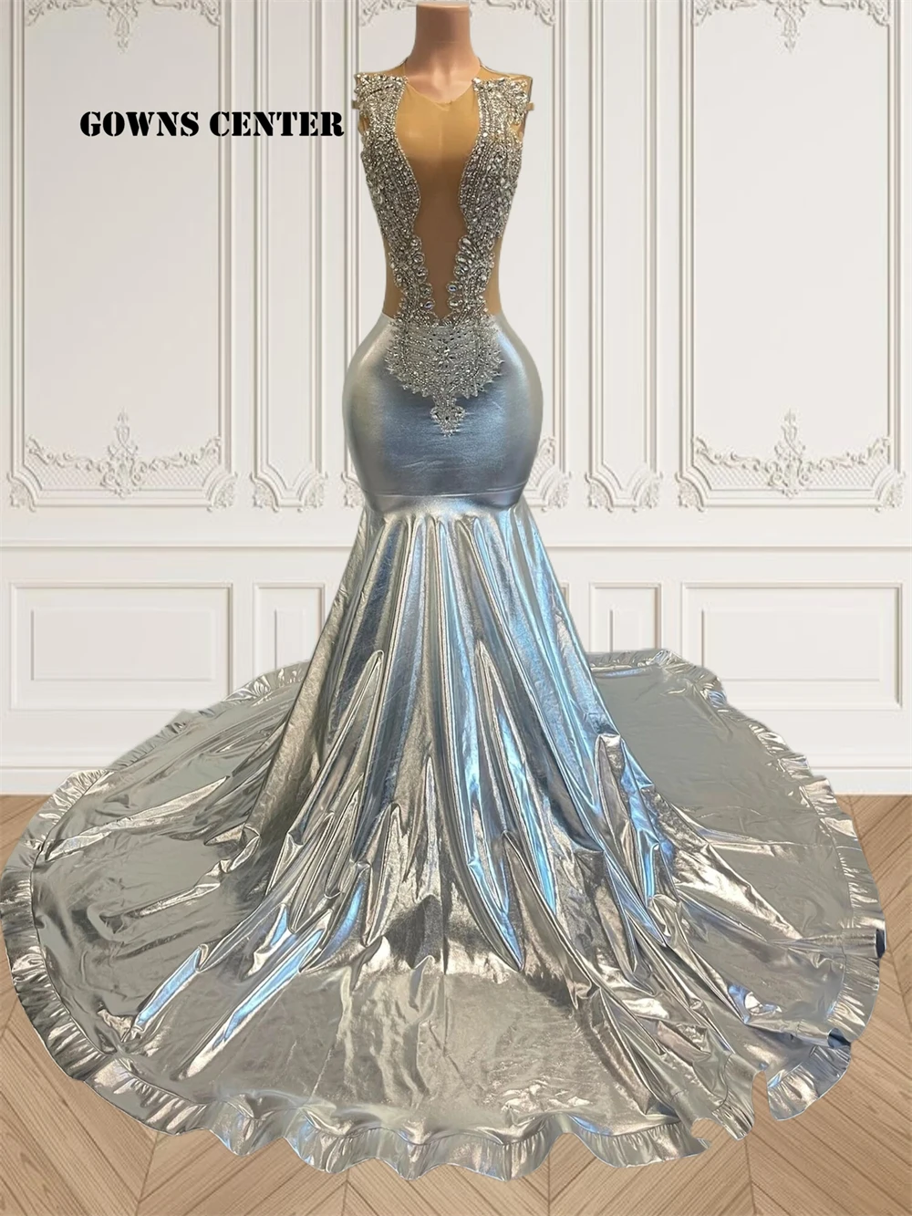 

Sparkle Silver Rhinestones Mermiad Prom Dresses For Black Girl Wedding Evening Dress Birthday Party Gown Elegant robe de bal