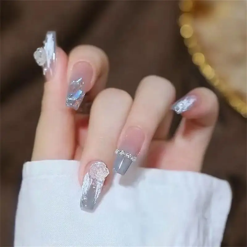 

Box Blush Gradient Nail Patch Crystal Bow Peach Fake Nail Full Cover Wearable Nail Patches Ballerina Nails Nail Art
