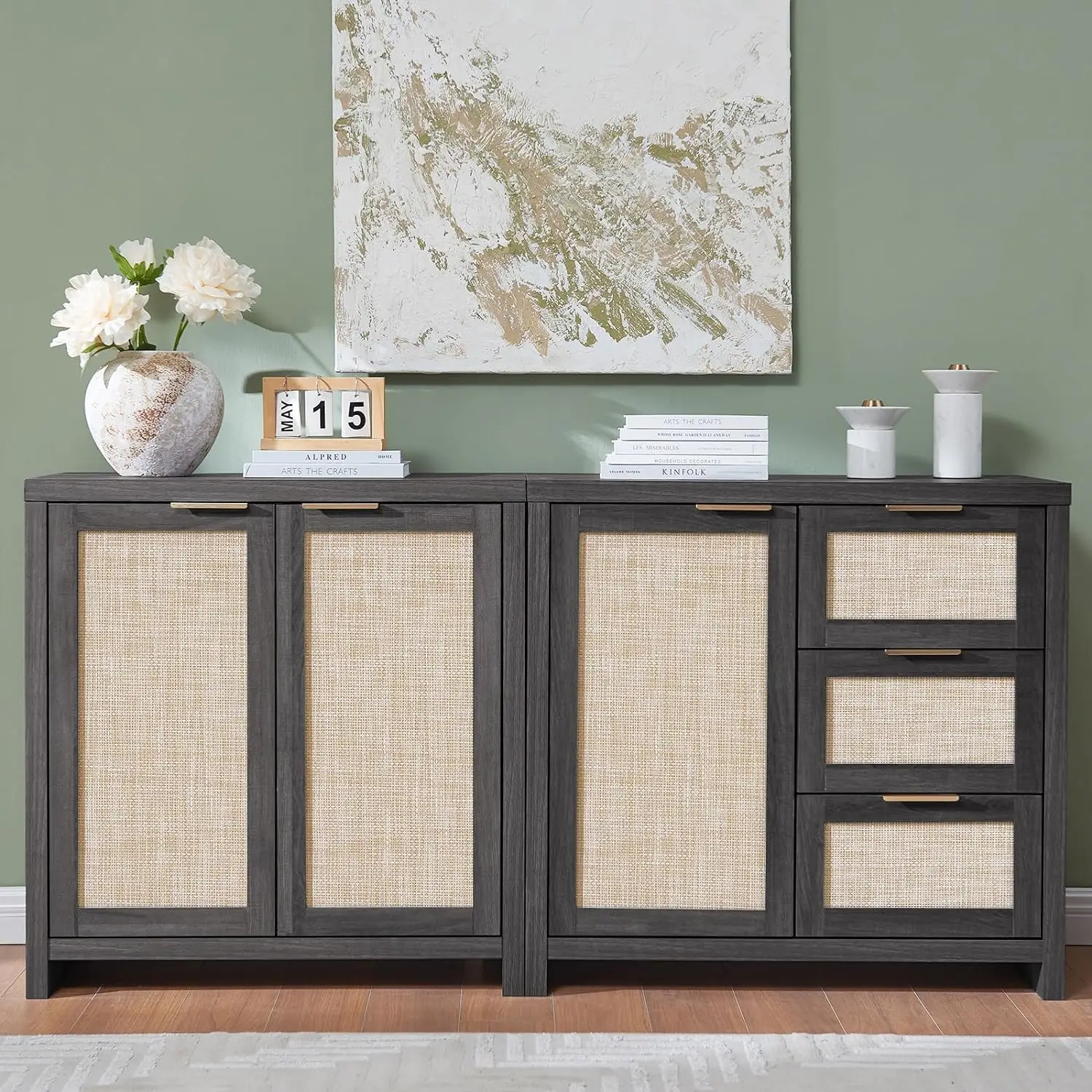 

Storage Cabinet Sideboard with Rattan Doors, Kitchen Cabinet with Adjustable Shelves Cupboard Console for Living Room, Hallway