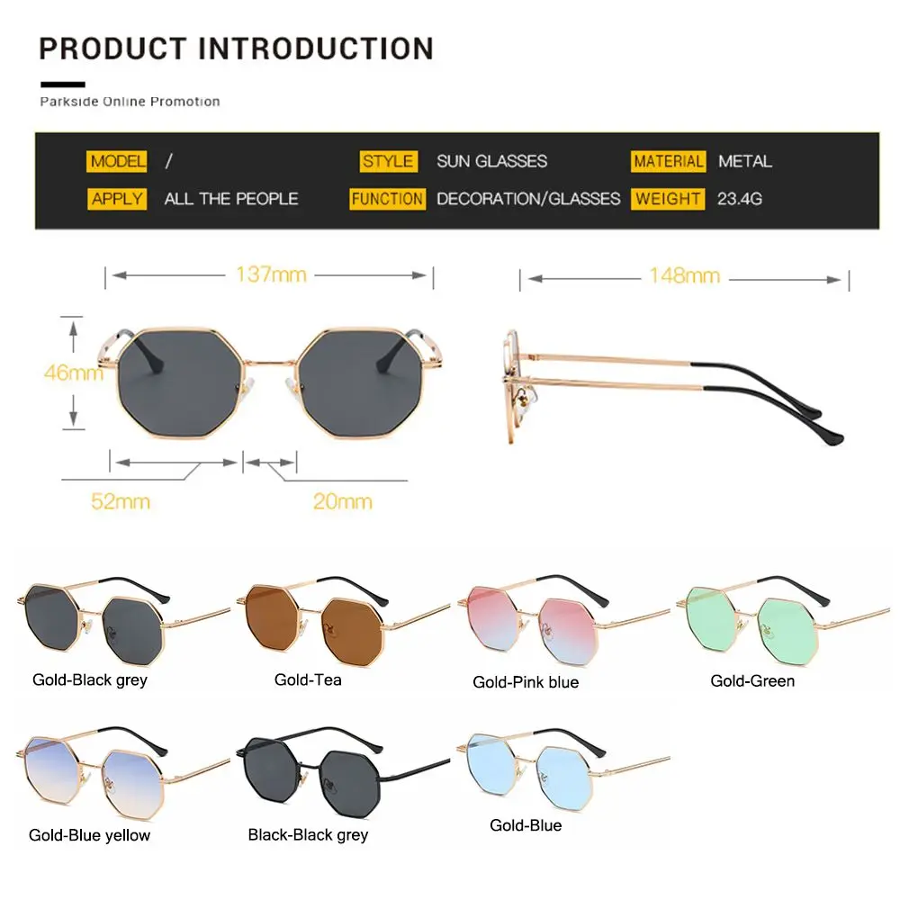 Square Sunglasses Polygon Sun Glasses Small Frame Metal Sunglasses UV Protection Shades Fashion Sunglasses for Men/Women 6