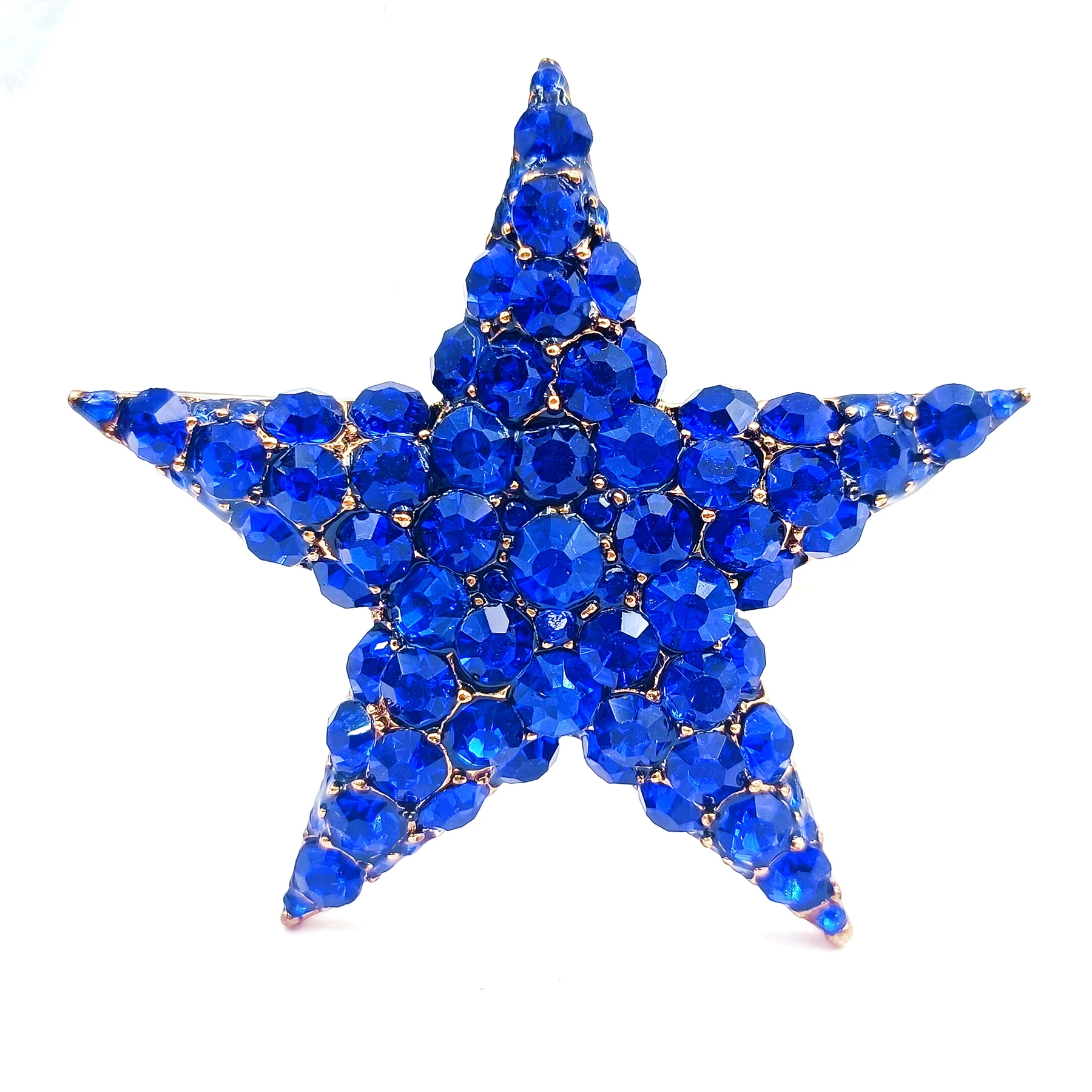 

Glitter Full Micro Pave Blue Crystal Five Point Star Brooches Pins Independent Day Inspiration Christmas Anniversary Jewelry