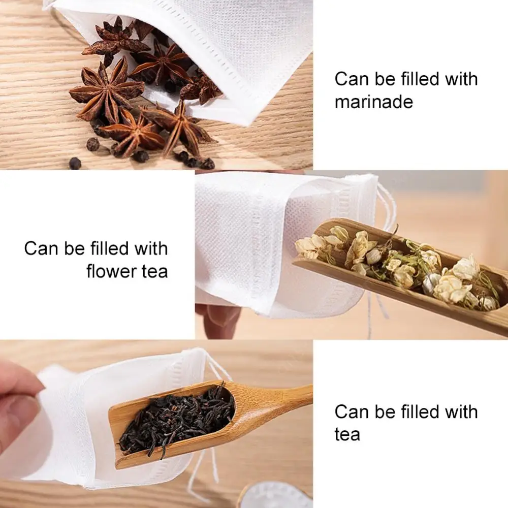300/100Pcs Empty Tea Infuser Sachets Disposable Tea Filter Bags with Drawstring 3.15x2.36 in Safe Material for Loose Leaf