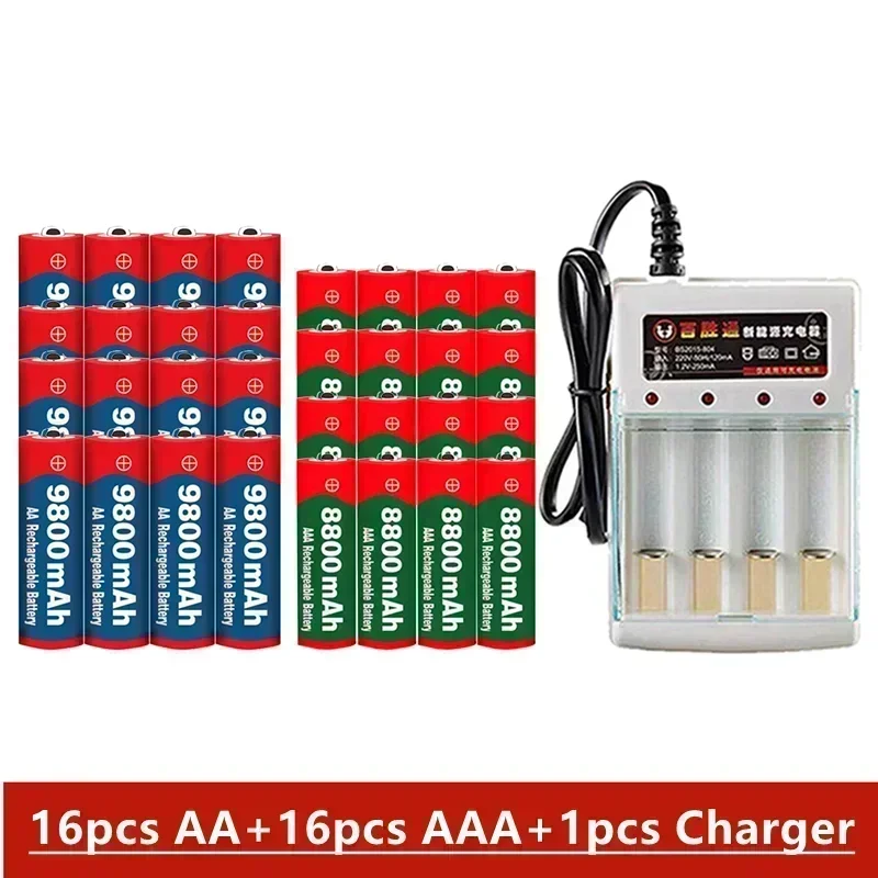 Rechargeable Battery 1.5V AA 9800Mah 1.5V AAA 8800Mah Alkaline with Charger for Computer Clock Radio Video Game Digital Camera - Image 2