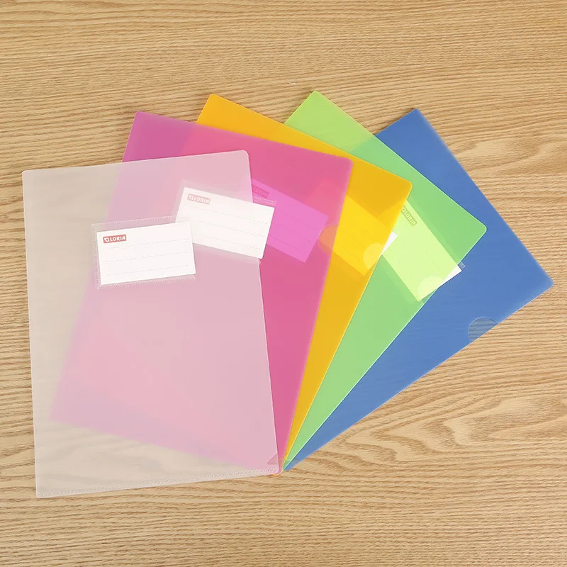 A4 Transparent Color Single Page Clip PP Single Layer L-shaped Folder Plastic Clip Presentation Folder Portfolio