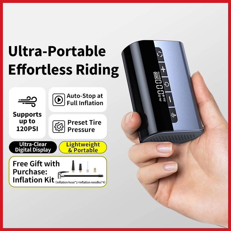 미니 전기 에어 펌프 휴대용 무선 자전거 펌프 150PSI 프레스타/슈레더 밸브용 타입-C 야외 로드 MTB 자전거용