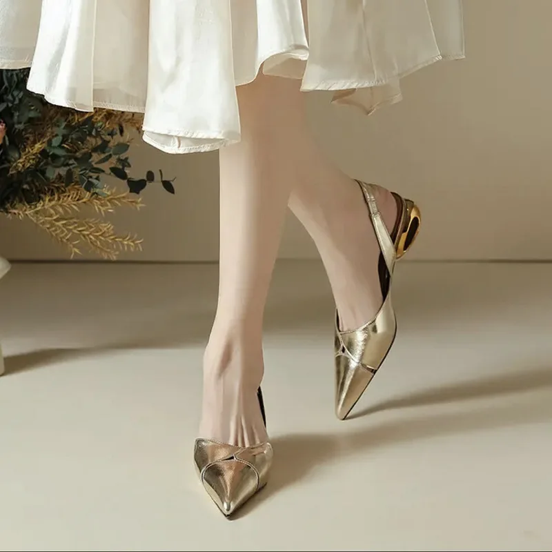 Women Sandals Sexy Pointed Toe Heels Shoes Dress Slingback Luxury Slippers Summer Chunky Flip Flops Pumps New Mujer Slides