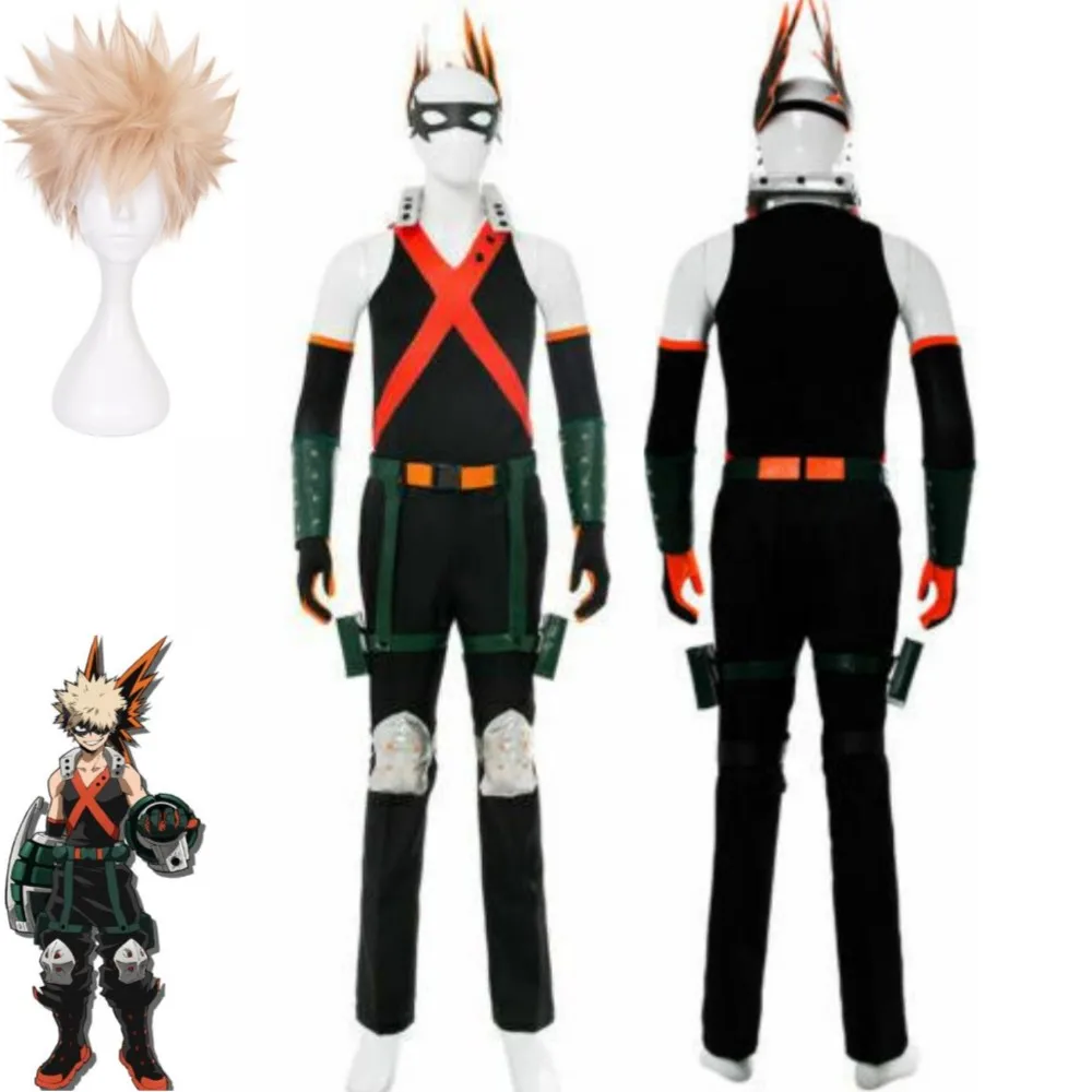 

Anime My Hero Academia Bakugou Katsuki Cosplay Costume Wig Fighting Uniform Jumpsuits Accessories Man Woman Halloween Suit