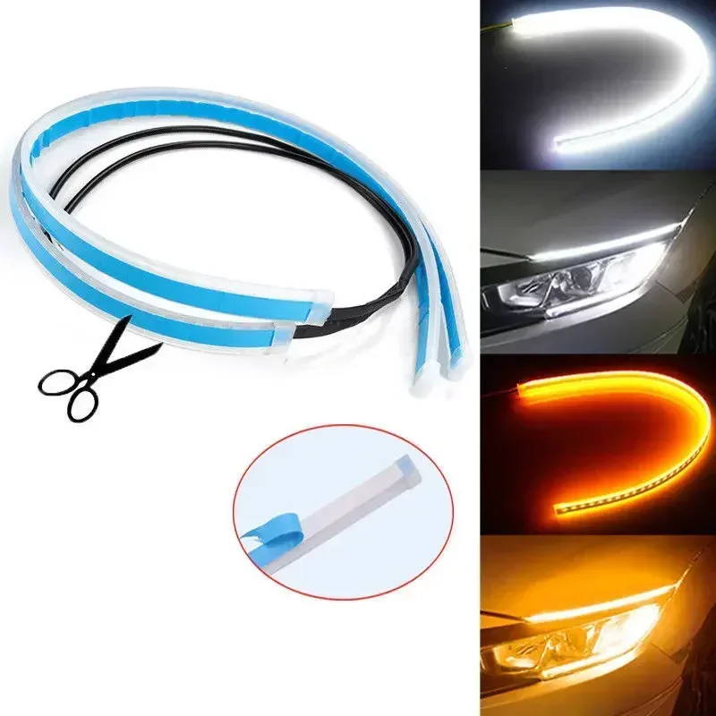 2Pcs DRL LED Strip Car Turn Signal Light Bright Lamp Strip Flexible Tube Waterproof Daytime Running Light for Car Headlight 12V