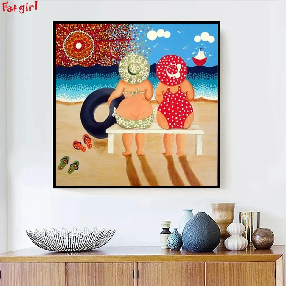 5D Diy Diamond Painting Cartoon Fat Girl 3D Diamond Embroidery Sexy Ladies Cross Stitch Rhinestone Mosaic Picture Art Home Decor