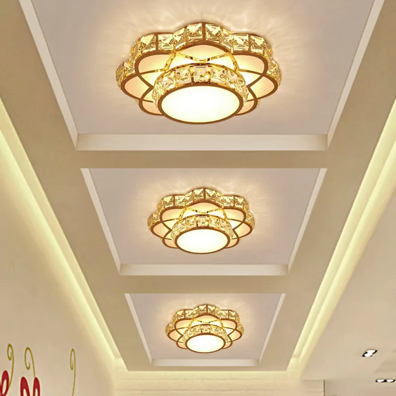 Modern Flower Gold Design Crystal Ceiling Aisle Lights Fashion Corridor Stairs Entrace Plafonnier Lamp for  Porch Hall Lustres