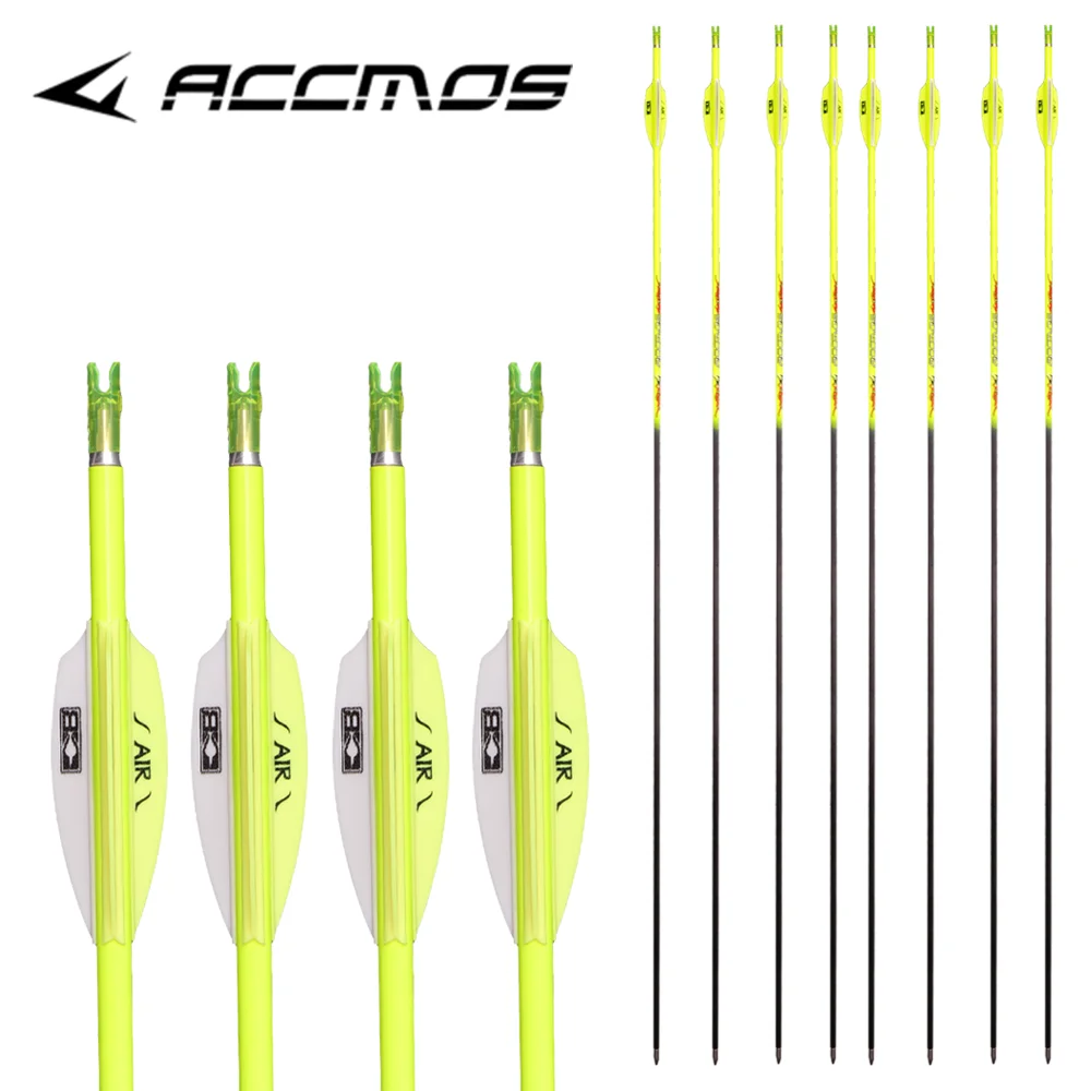6/12pcs ACCMOS Pure Carbon Arrow With 2'' AIR Arrow Vanes ID4.2mm Spine 400 500 600 700 800 900 1000 32'' Shaft Archery Shooting