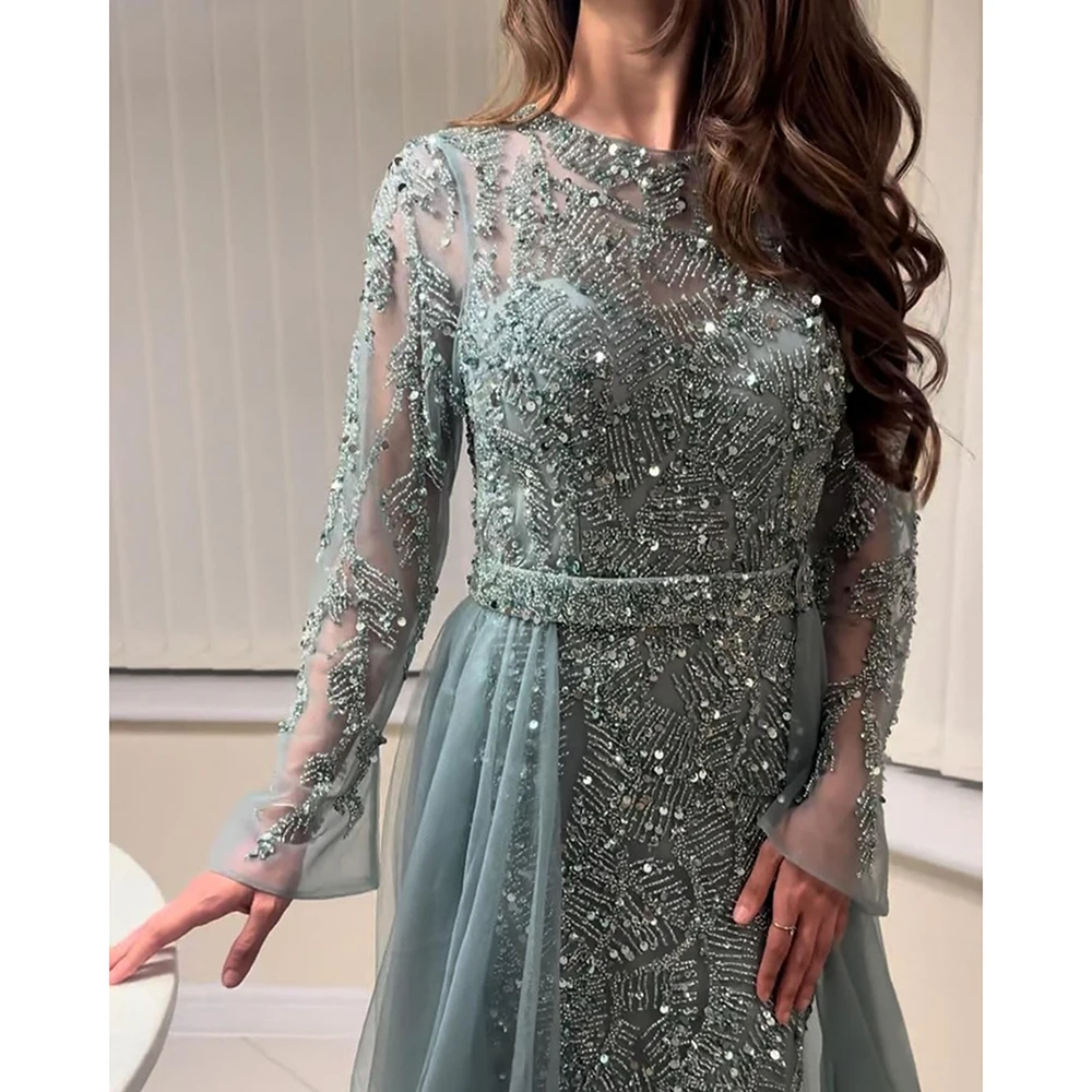 Elegant Evening Dresses for Women Muslim Long Sleeves Mermaid Formal Prom  Gown