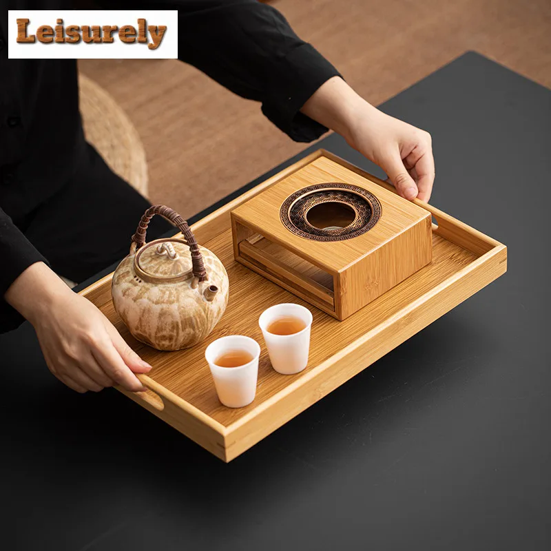 Zne Bamboo Teapot Warmer Luxury Tea Pot With Candle Warmer Set Trivet Tea Stove Kettle Stand Tea Serve Tray Accessories Ornament