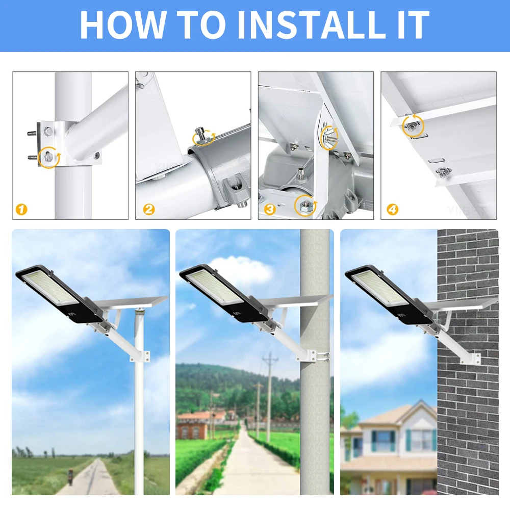300W Solar Street Light Outdoor Super Bright High-efficial Solar Panel Light IP67 Waterproof Dimmable