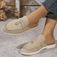 New Casual Flat Bottom Mules Lock Tassel Loafers Fashion Women Single Shoes Brand Metal Buckle Slipper Comfortable Slip on Shoes - Image 6