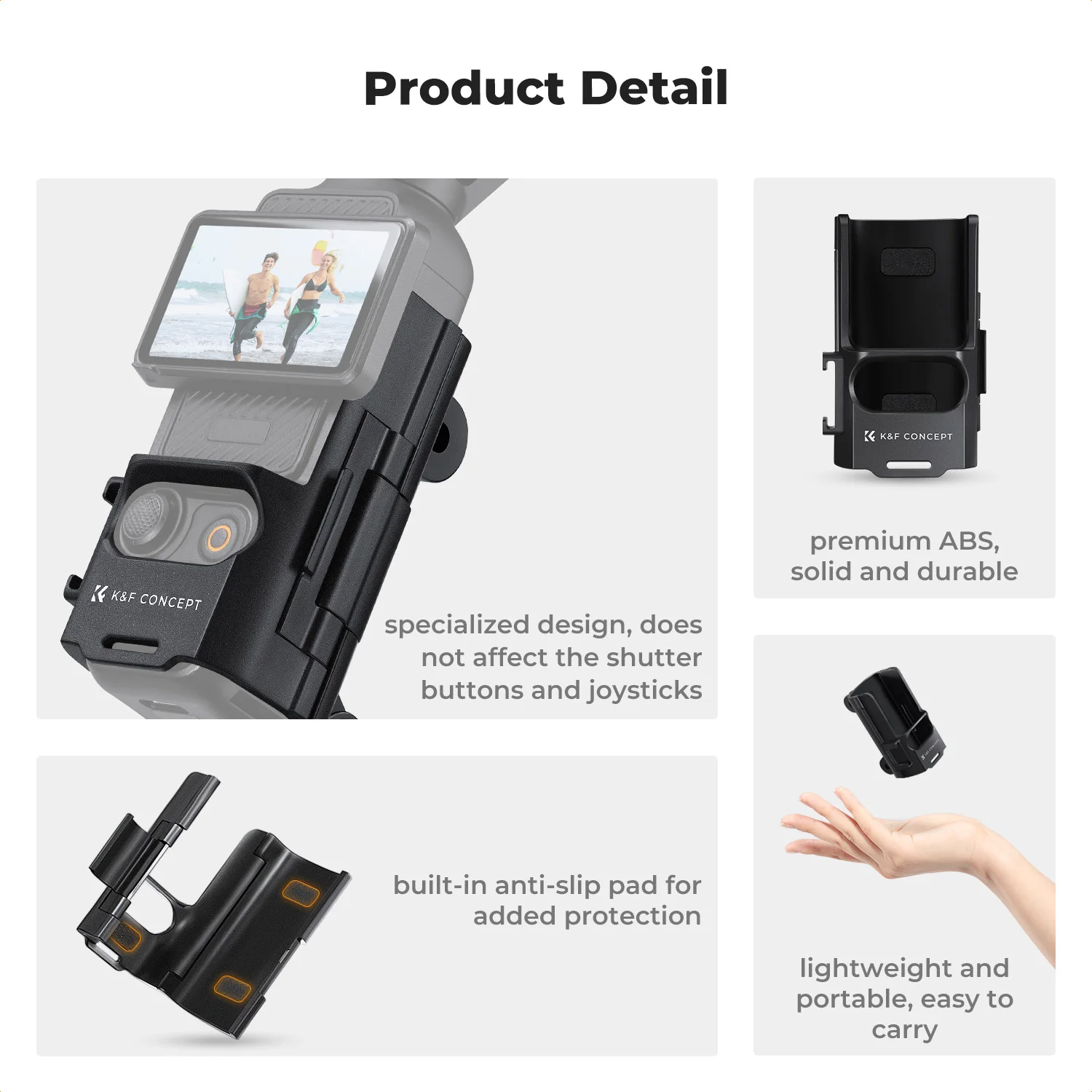 K&F CONCEPT DJI 오즈모 포켓 3용 확장 어댑터 마운트, 콜드 슈 마운트/1/4인치 나사 구멍이 있는 확장 마운팅 브래킷 프레임