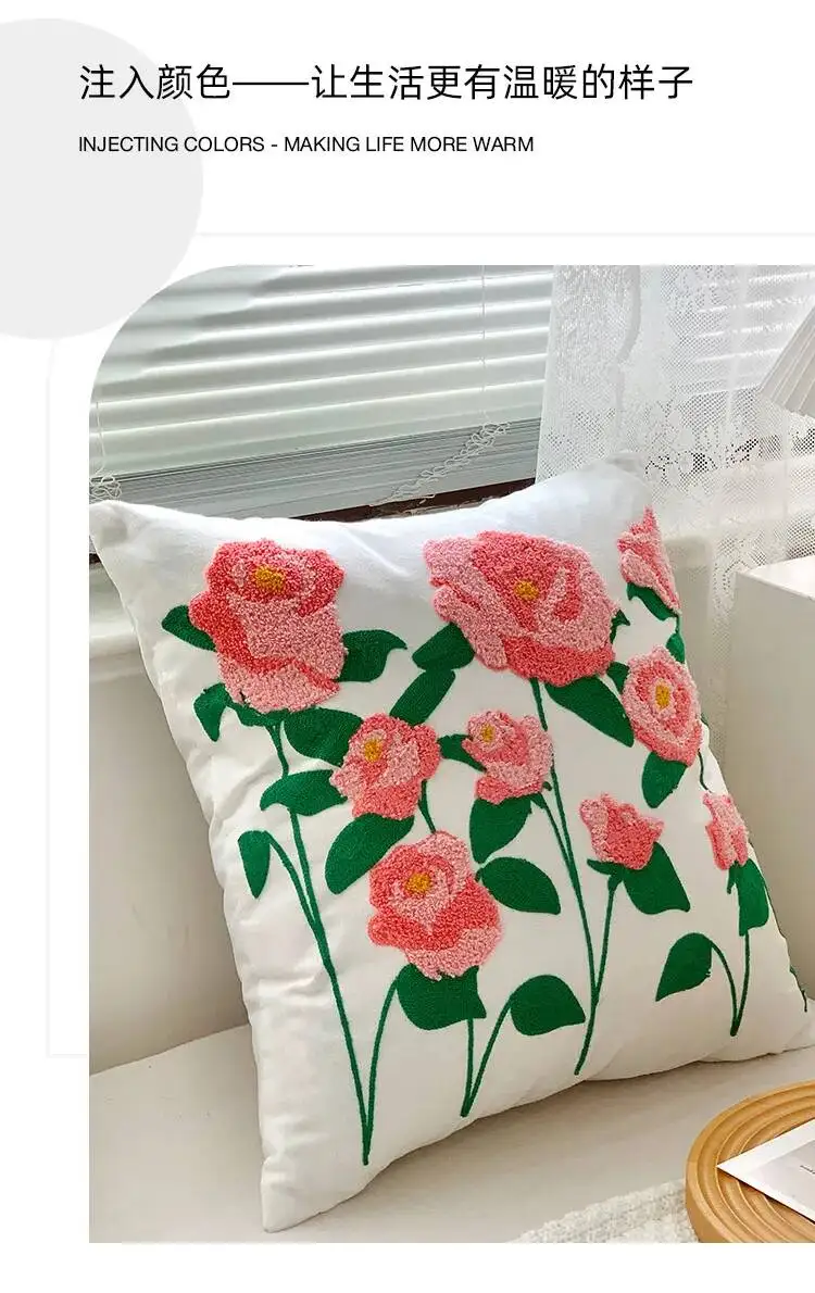 Moderne Kissenbezüge mit Blumenstickerei, niedliches Design, Boho-Ästhetik, dekorative Kissenhülle für Sofa, Bett, Stuhl, Heimdekoration – Detail 10