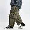 Multi Pocket Cargo Pants Mens Work Pants Safari Style Casual Wide Leg Pants Men Solid Color Baggy Trousers 1
