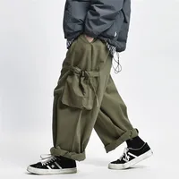 Multi Pocket Cargo Pants Mens Work Pants Safari Style Casual Wide Leg Pants Men Solid Color Baggy Trousers 1