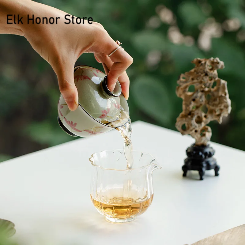 108ml Pure Hand-painted Peach Blossom Gaiwan Luxury Tea Brewing Cup Hand Grasping Bowl Tea Tureen Maker Cover Bowl Teaware
