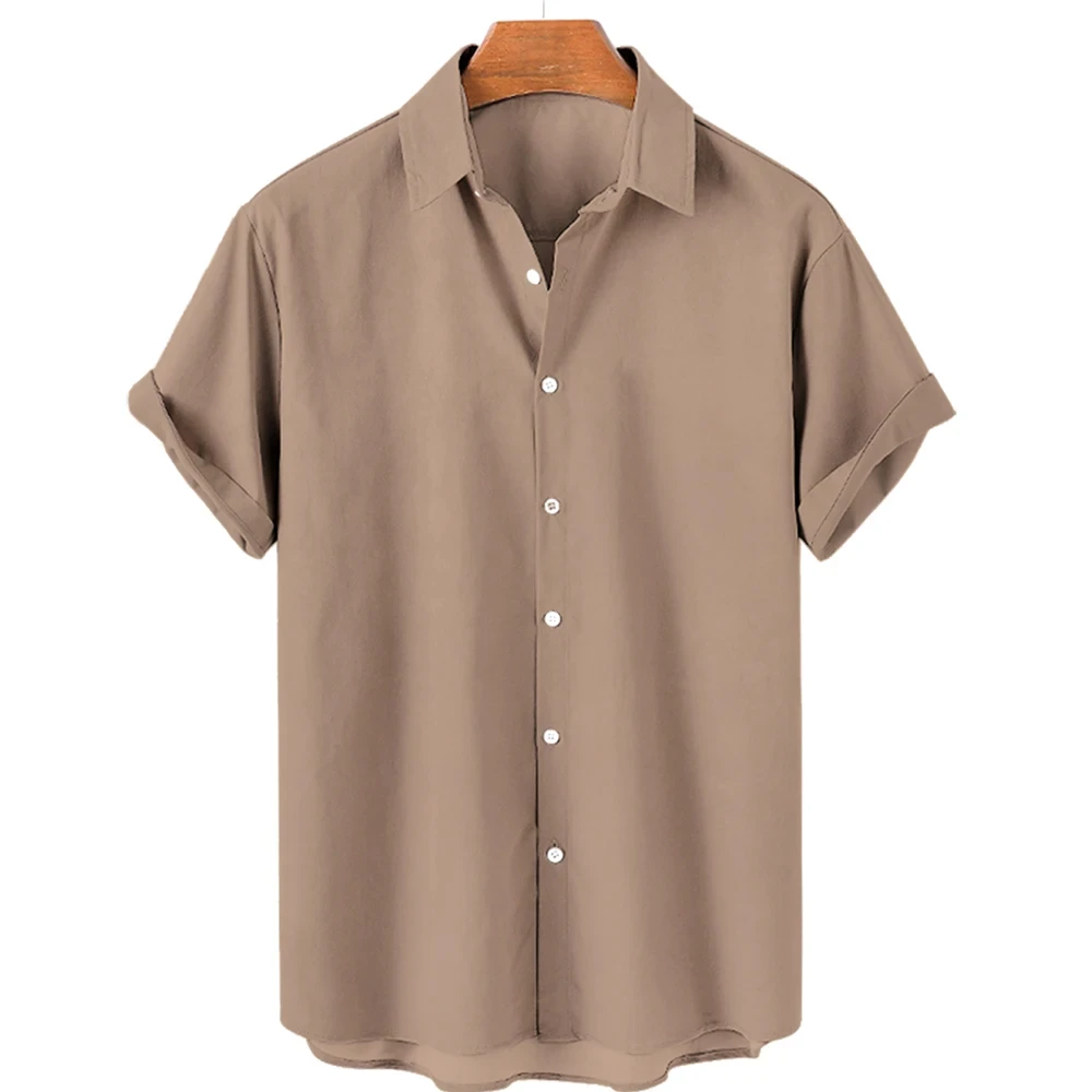 Solid Color Shirt for Men Lapel Shirts Trend Street 3D Short Sleeved Daily Casual Clothing Loose Oversized Top Hawaii clothing