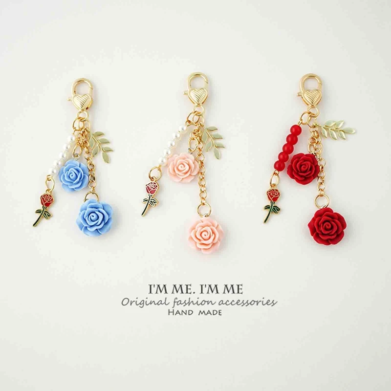 

Flower Keychains Keyring Rose Fashion Charm Bag Pendants Car Key Chains Girls Gift Key Holder Auto Pendant Car accessories