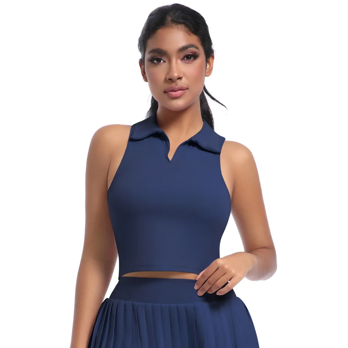 New cross-border outdoor leisure lapel vest running sports fitness breathable short yoga clothes nude tennis clothes