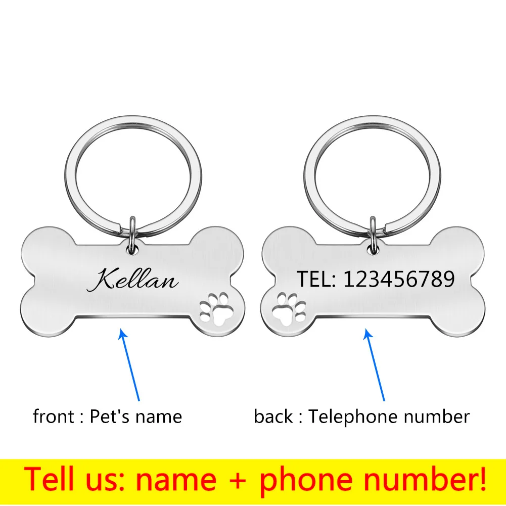 Personalized Collar Pet ID Tag Engraved Pet ID Name for Cat Puppy Dog Tag Pendant Keyring Bone Tag Pet Accessories Dropshipping 