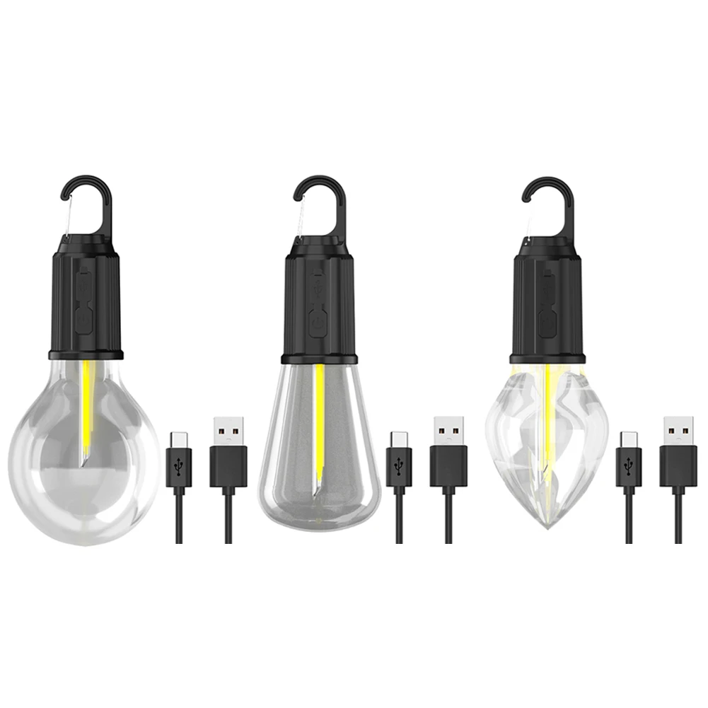 캠핑 램프 LED 텐트 장식 조명, C타입 USB 충전식 방수 후크 포함, 하이킹 바베큐용 3 가지 모드, 400mAh, 100LM