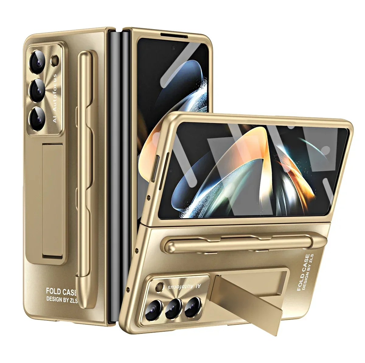 Plating Hinge 360° Shockproof Kickstand Case with Pen and Full Screen Protector