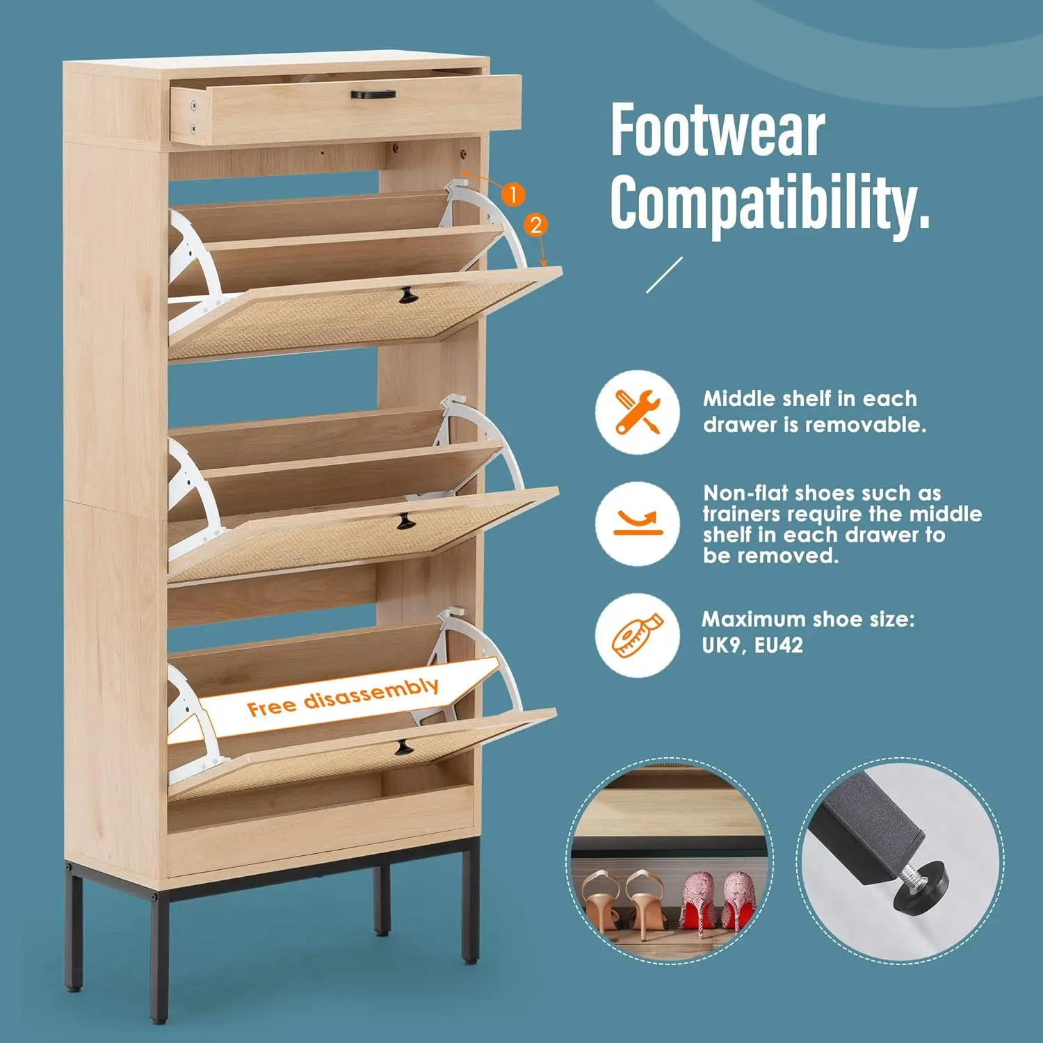 Brafab Freestanding Shoe Cabinet with Flip Drawers, Layer Shoe
