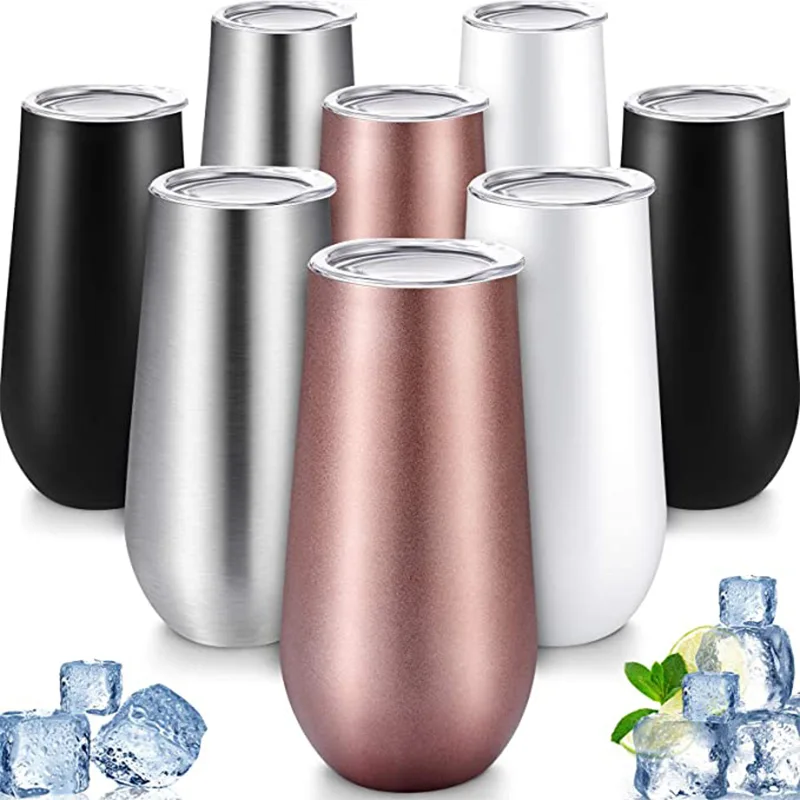 8Packs Stemless Champagne Flutes Wine Tumbler, 6 OZ Double-Insulated Wine  Tumbler with Lids Cocktail Cups White - AliExpress