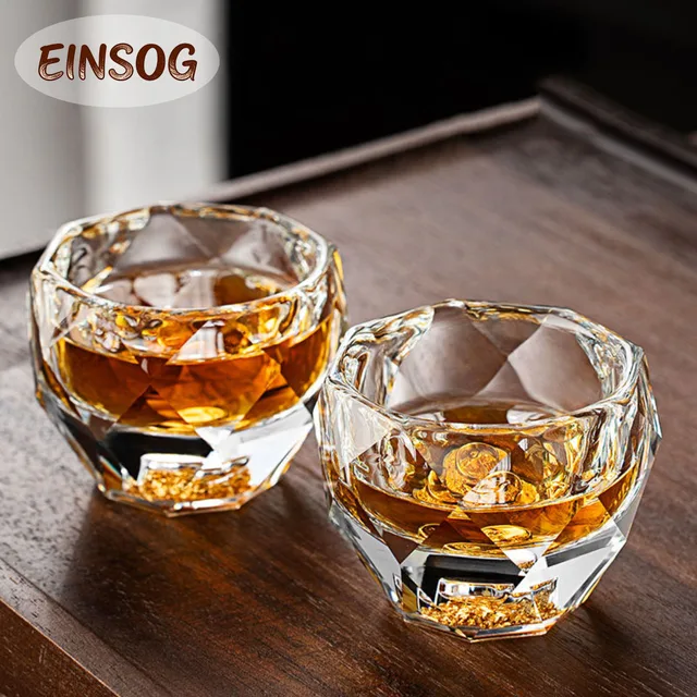 1PC 50ML Shot Glasses Diamond Faceted Double Bottom Crystal Glass Cup for Whiskey Espresso Tea Cup Bar Light Luxury Drinkware