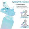 2L Large Capacity Plastic Water Bottle Time Scale Label Sticker Space Cup Spring Cap Painted Gradient Color Water Cup 4