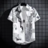 Summer Men's Short Sleeve Printed Shirt Thin Beach Top Seaside Casual Men's Essential Clothing Newspaper Printed Oversized Tops 1