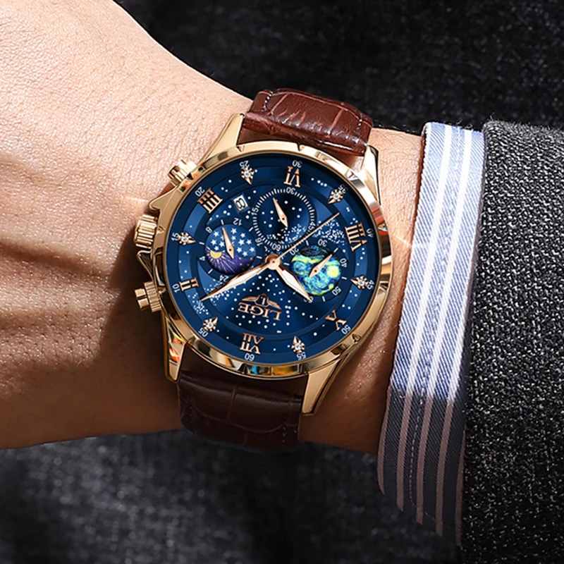 LIGE Quartz Watch For Men Top Brand Luxury Fashion Leather Watch Men Casual Sport Waterproof Chronograph Relogios Masculino+BOX
