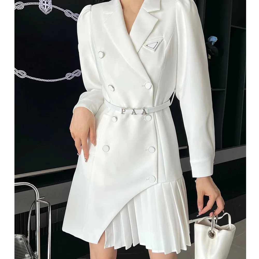 

Long Korea Coat for Autumn White Black Dress Outerwear with Belt Fashion Casual Women Tops Long Sleeves Women Clothing
