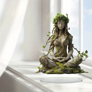 Bohemian Goddess Statue Meditation Yoga Young Girl Figurine Goddess of Tree Acrylic Whimsical Desktop Ornament Home Decor 1