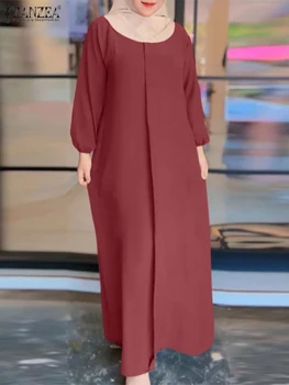 Fashion Muslim Abaya Hijab Dress 2025 ZANZEA Women Casual Long Sleeve Loose IsIamic Robe Kaftan Solid Vestidos Ramadan Sundress
