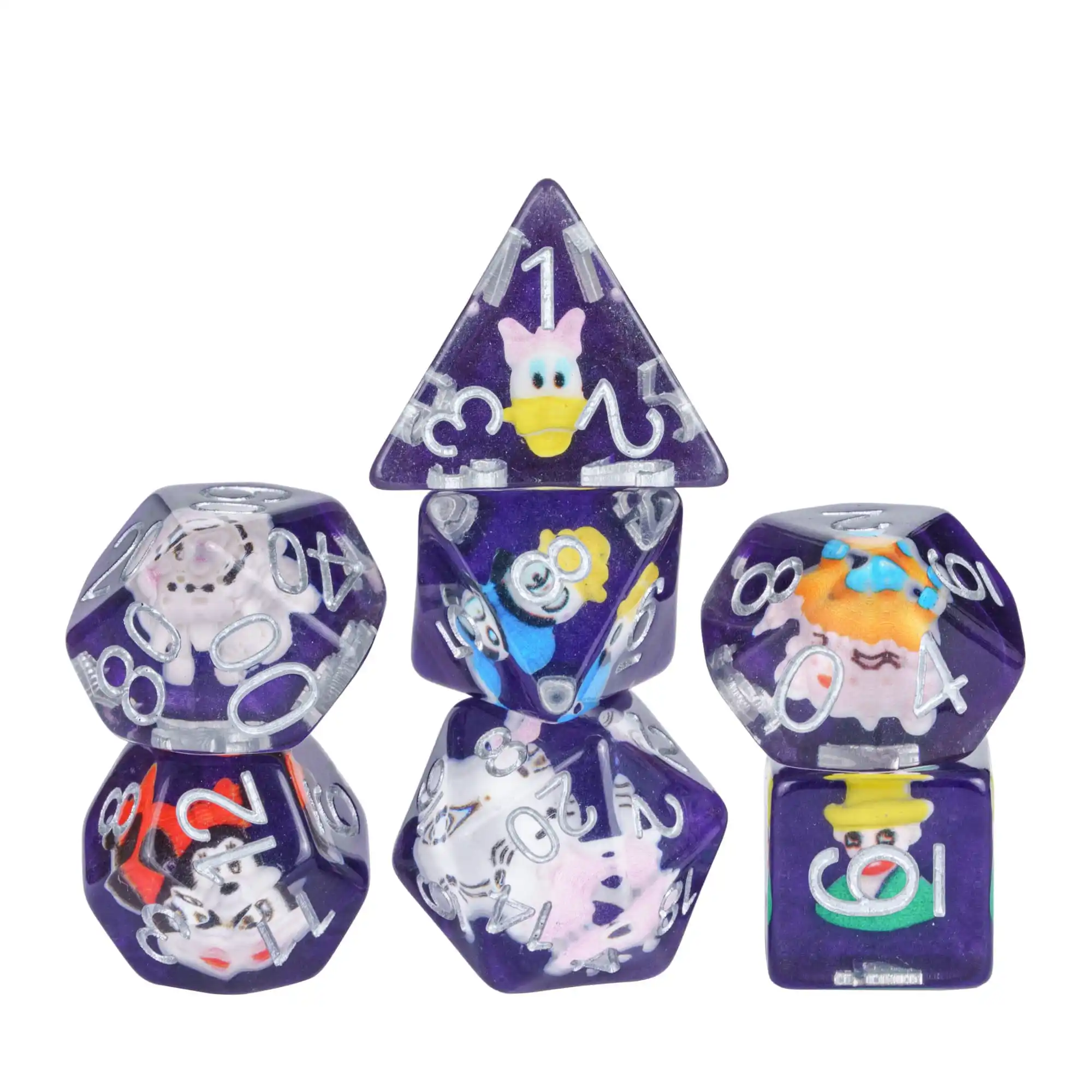 Cusdie Cute Anime Dice DND Animals Plants Filling Dices 7 Resin D4-D20 Polyhedral Dice Set for Role Playing Game D&D Pathfinder