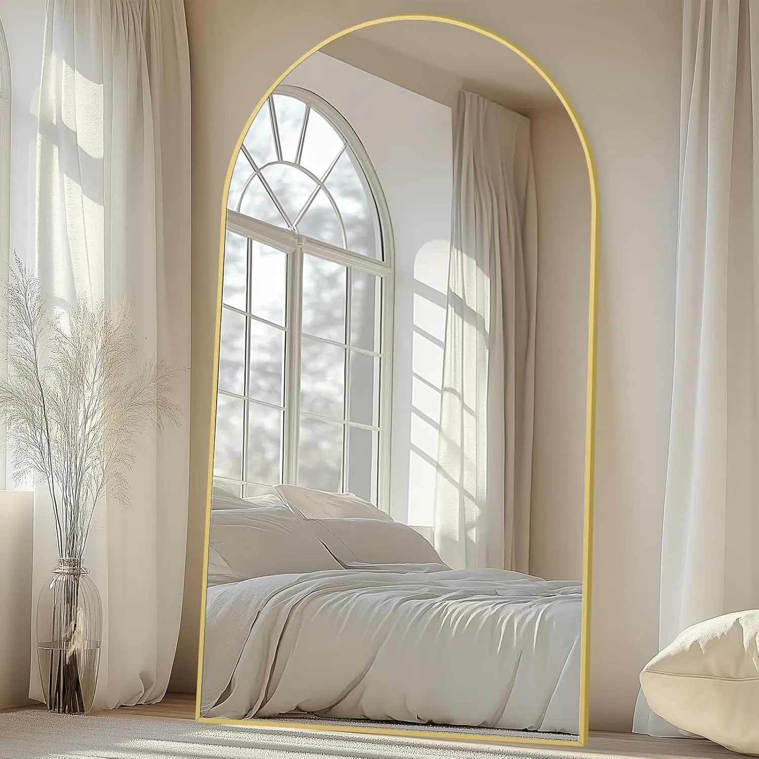 Large 82" Arched Floor Standing Mirror with Stand, Wall Mounted