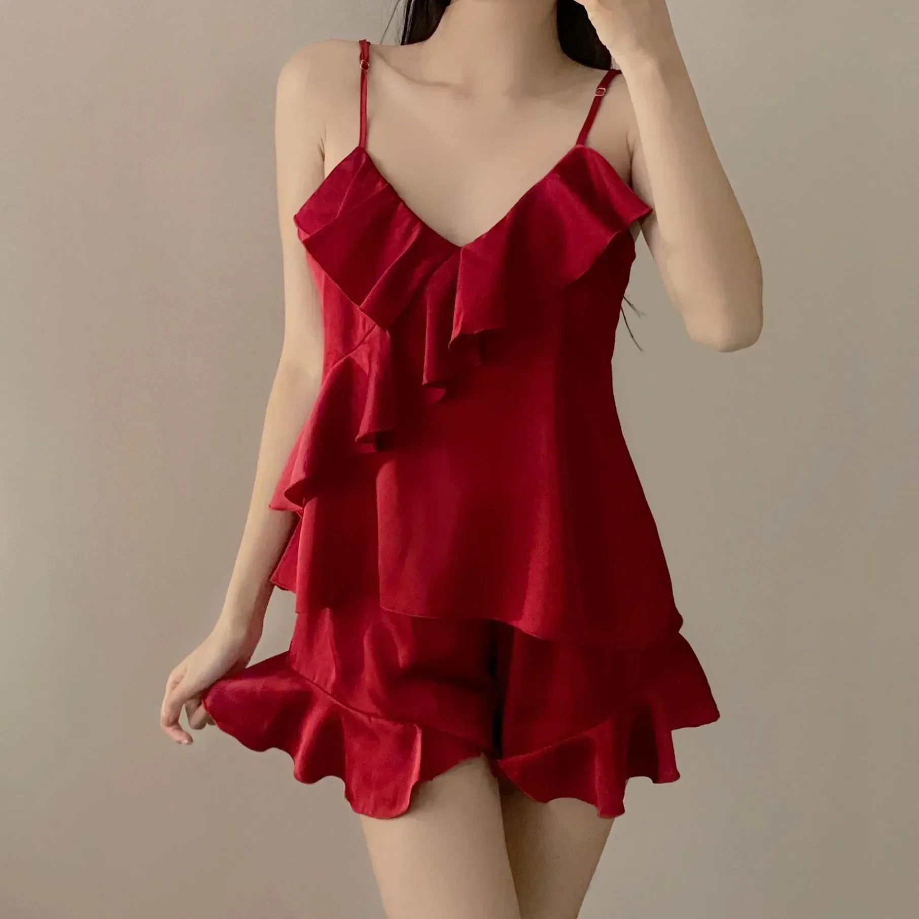 

Пикантное Ночное Белье для сна, летняя Пижама, комплект одежды из 2 предметов, майка и шорты, атласные пижамы, домашняя женская пижама, новый костюм, нижнее белье, одежда для сна