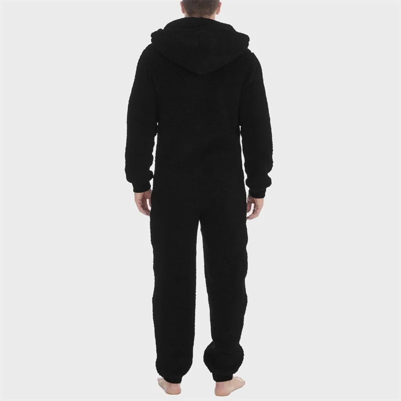 Men's Hooded Pajamas Autumn and Winter Thickened Jumpsuit Hooded Clothing Fleece Zipper Front Full Length Jumpsuit Sleepwear men jumpsuits