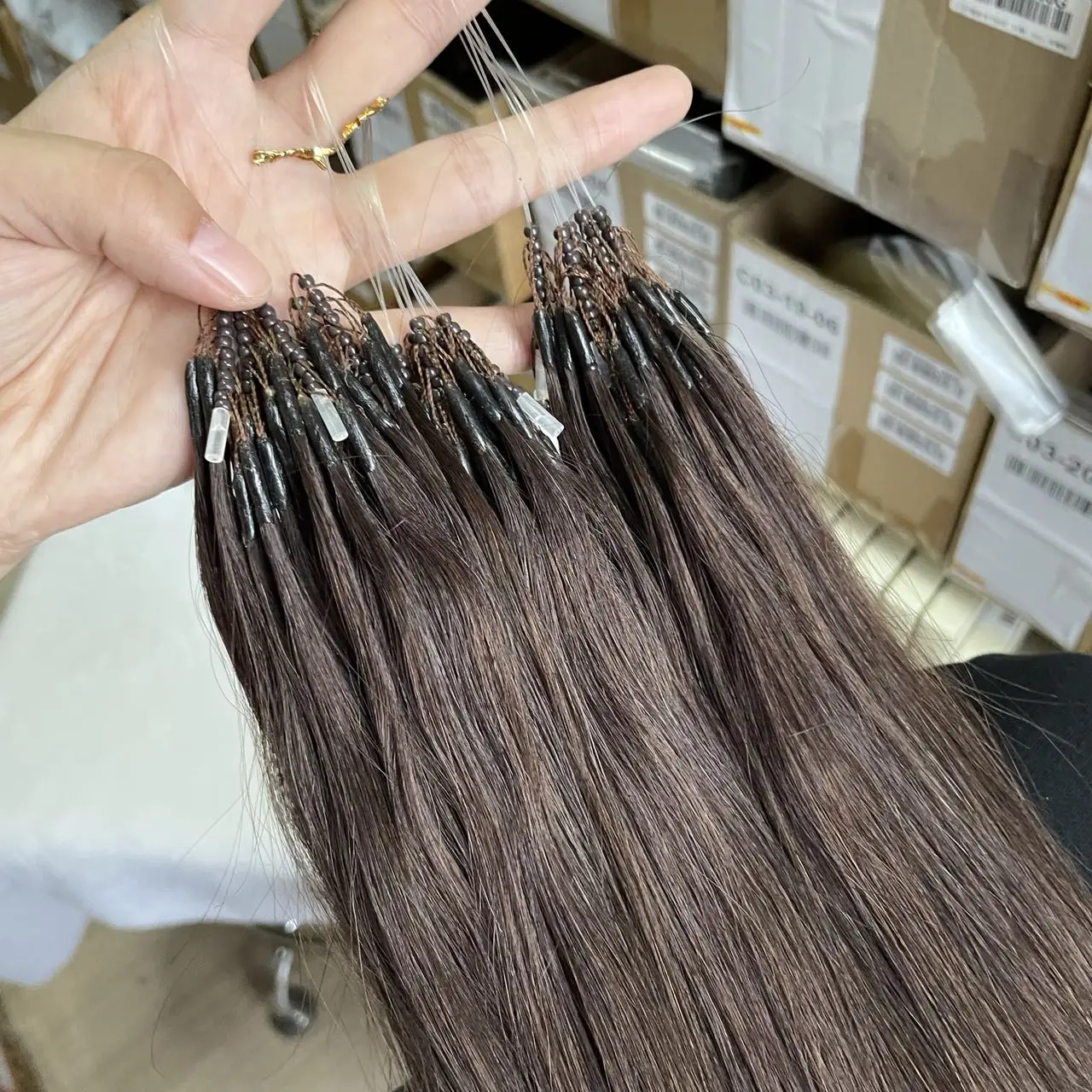 2# Human Hair 8D Extensions Darkest Brown Micro Beads Hair 12" 16" 20" Micro Loop Ring 50pcs/pack