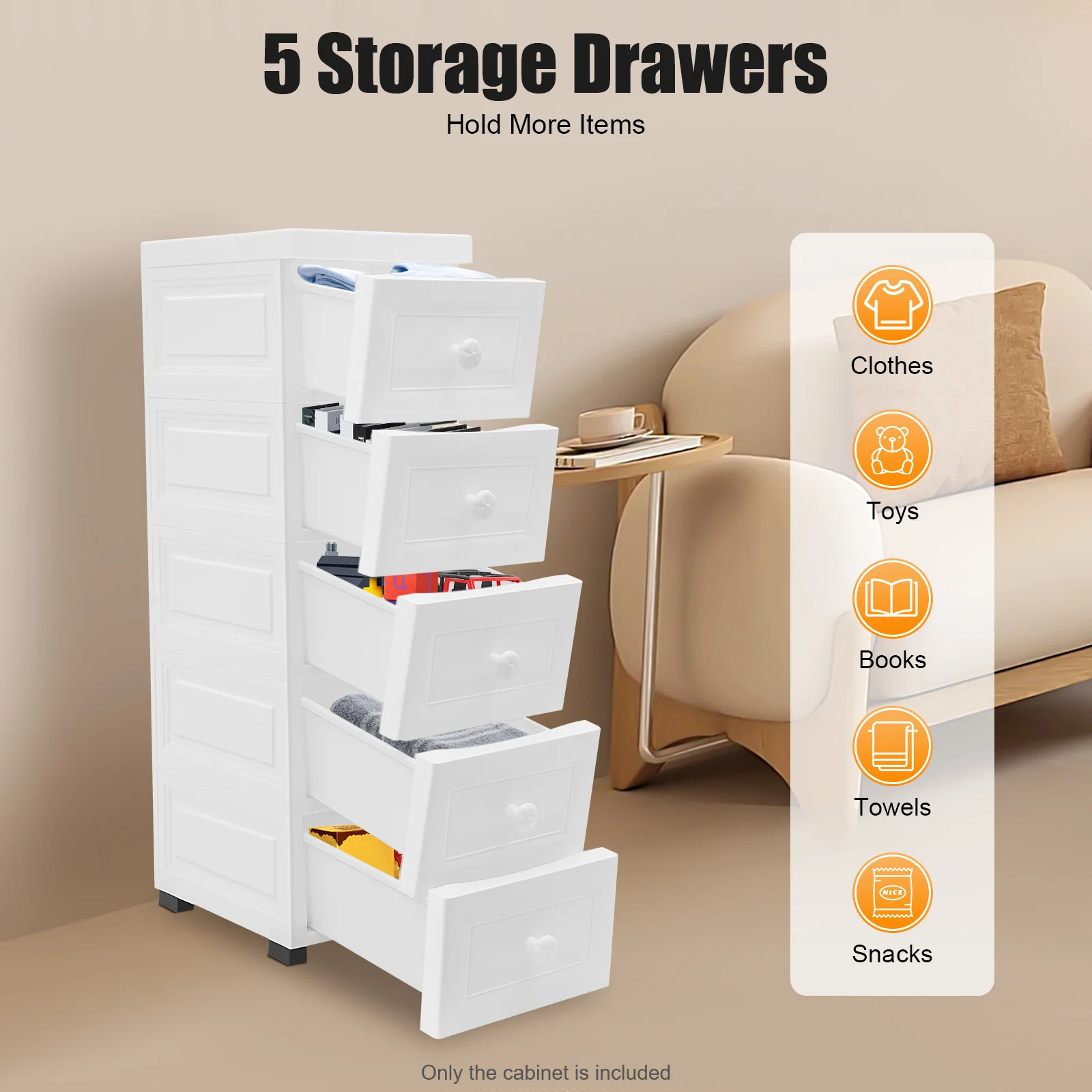 Rollschrank mit 5 Schubladen, schmal, wasserdicht, für Badezimmer, Aufbewahrung, 34 x 25 x 82 cm, für Kinderspielzeug, Wohnzimmer, Schlafzimmer, Büro, Organizer – Detail 4