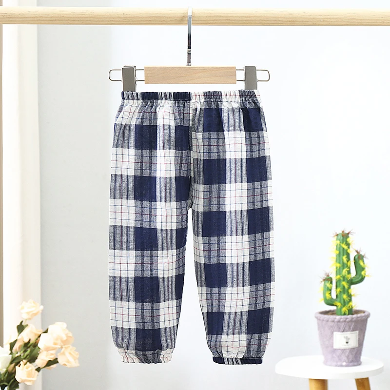 Summer Thin Children's Cotton Plaid Pants New Boys And Girls Soft Casual Trousers Infant Baby Kids Bloomers WTP108