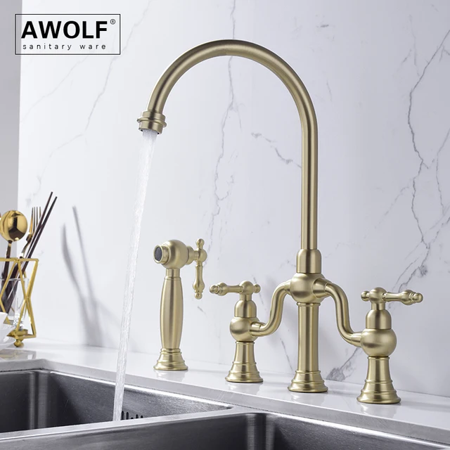 นิกเกิลแปรงก๊อกน้ําห้องครัว Sprayer ทองเหลืองแปรงทอง Hot & Cold ก๊อกน้ํา Chrome Black Mixer Tap FW015 4